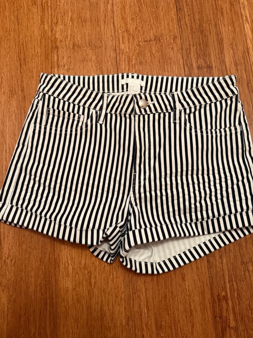 H&M Black and White Striped Rolled Hem Jean Shorts